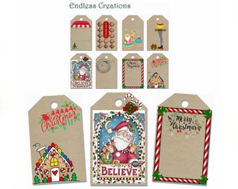 VikkiVines~ENDLESS CREATIONS Mix, Match, Overlay Vintage Holiday Printable Gift, Craft, Journal Tags~8 Designs-3 Sizes~Endless Combinations!