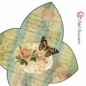 Élégance VINTAGE VikkiVines. Jeu de cartes-cadeaux. Vert papillon shabby chic. Romance numérique victorienne. Journal, album, mot d'amour.