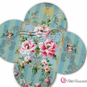 Élégance VINTAGE VikkiVines. Jeu de cartes-cadeaux. Shabby Chic vert avec des roses roses. Romance victorienne. Carnet de notes, scrapbooking, mot d'amour, anniversaire