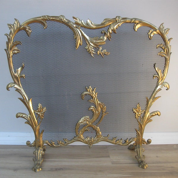 Fabulous,Vintage French Rococo Style Brass Footed Decorative Gold Fireplace Screen...Reserved for Eva!!!!!