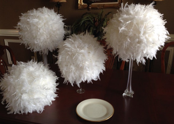 Centerpiece Feather Ball Large Wedding Ball Pompoms Kissing Ball 14 inches White 