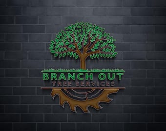 May include: A green tree logo with the text "BRANCH OUT TREE SERVICES" on a brick wall background.