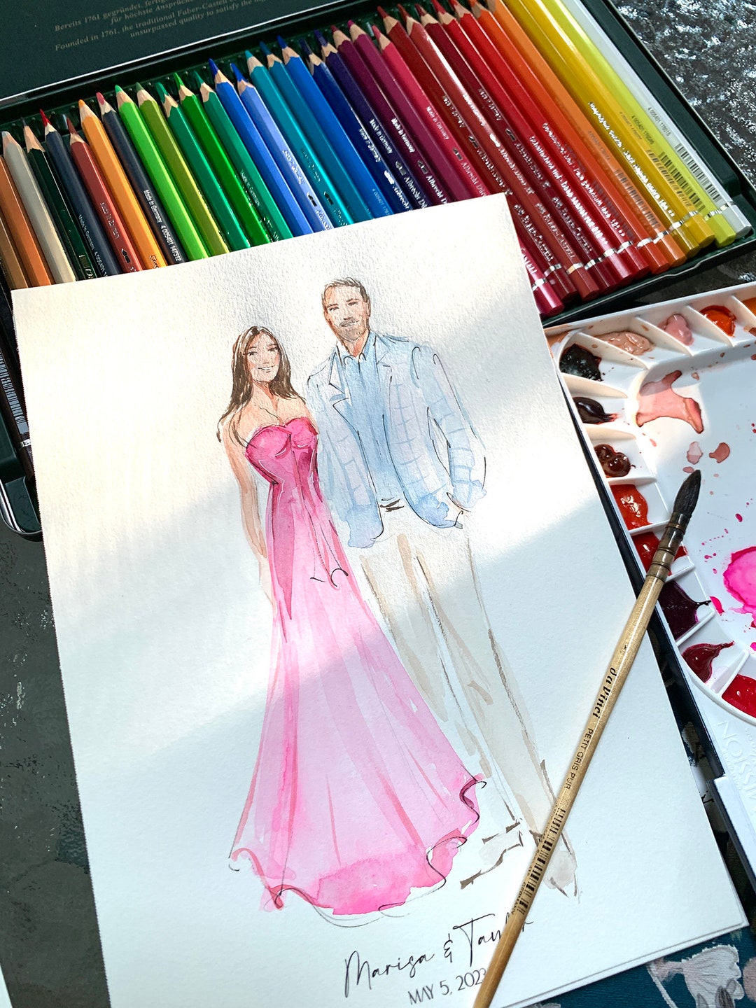 Live Wedding Sketch, Custom Fashion Illustration Created in Live Event Sketch Style, Watercolor
