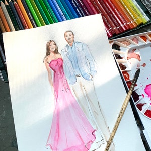 Live Wedding Sketch, Custom Fashion Illustration created in Live Event Sketch Style, Watercolor Guest Portrait, Watercolor Guest Portraits