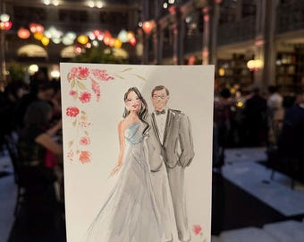 Live Wedding Illustrator, Wedding Guest Portraits, New Jersey Wedding, NYC Wedding, Guest Portraits, Wedding Favors, Live Guest Portraits