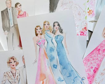 Custom Watercolor Portrait, Custom Fashion Illustration, Fashion Sketch, Watercolor Portrait, Bridesmaid Gift, Wedding Favor, Fashion Art