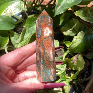 Red Moss Agate Tower | Natural Polished Crystal Generator Obelisk