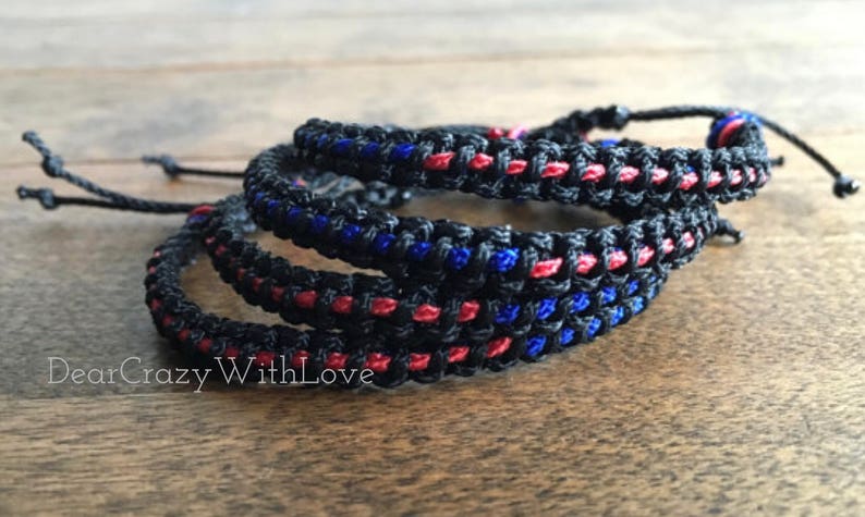 Thin Blue Line MICRO Cord Bracelet ALSO Red, Gold, Gray and Custom Orders image 2