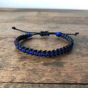 Thin Blue Line MICRO Cord Bracelet ALSO Red, Gold, Gray and Custom Orders image 1