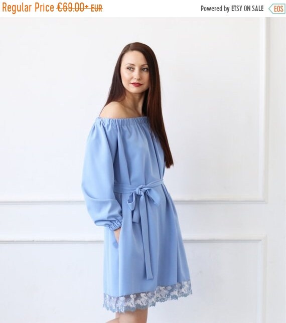 blue off the shoulder summer dress