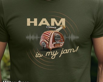 Ham is My Jam t-shirt, Funny Ham Radio Tee, ham radio gift, military hobby tee, Ham radio joke, Radio shaped like a ham, HamFest shirt