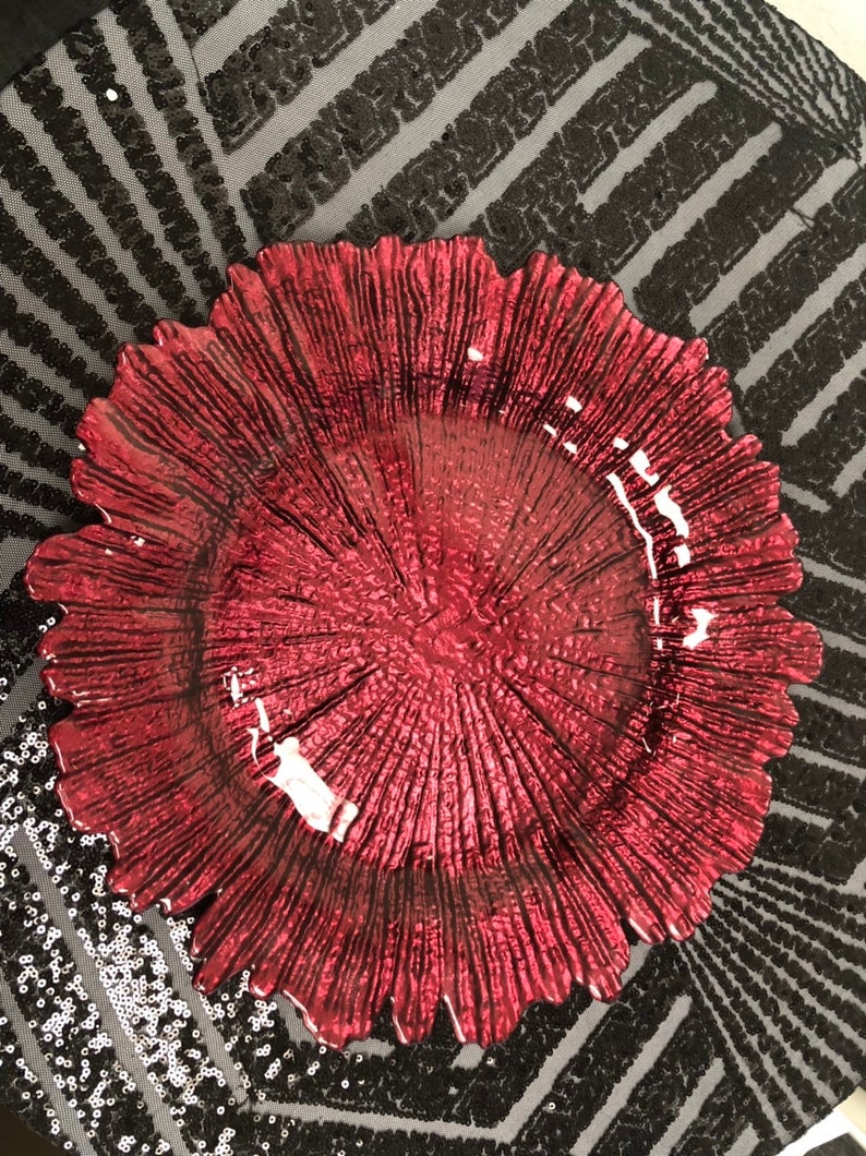 GLASS Reef Charger Plate Burgundy Red Etsy