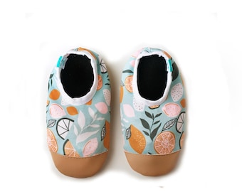 Handmade Kids Water Shoes – Lemons Print, Non-Slip Swim Slippers