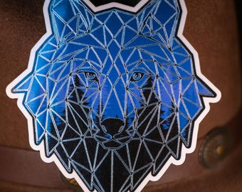 Geometric Wolf Silver Foil Art Sticker: Waterproof Vinyl Sticker