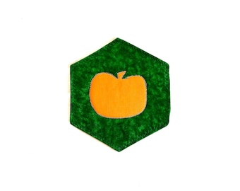 Mother's Day Gift, Handmade, Pot Holder, OOAK, Pumpkin, Trivet, Hot Pad, Green, Orange, Hexagon, Housewarming, Thanksgiving, Gifts Under 20