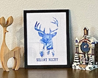 Easter Gift, Handmade, Silent Night Blue Alcohol Ink Art, Easter Basket, Deer Antlers, Holiday Art, OOAK, Handcrafted, Cottagecore, Unframed