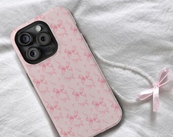 Coquette Handyhülle, Pink Balletcore, Rosa Schleife, Rosen, Schleife, MagSafe, für iPhone 14, iPhone 15, iPhone 13