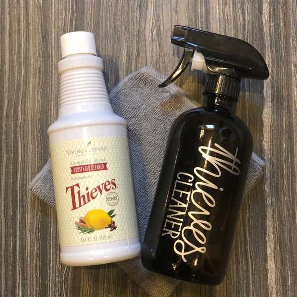 Thieves Cleaner | OnGuard Cleaner | 16 oz Glass Spray Bottle with SILVER Label | Household Cleaner | Spray Bottle