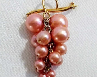 Broche Ancienne Dorée Avec Perles Imitation – Métal, Occasion