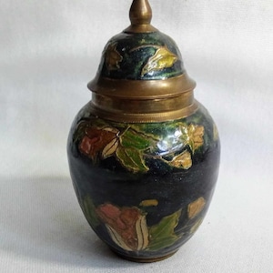 JP263. Vintage Chinese Hand Painted Cloisonne Floral Ginger Jar.  Low cost shipping.