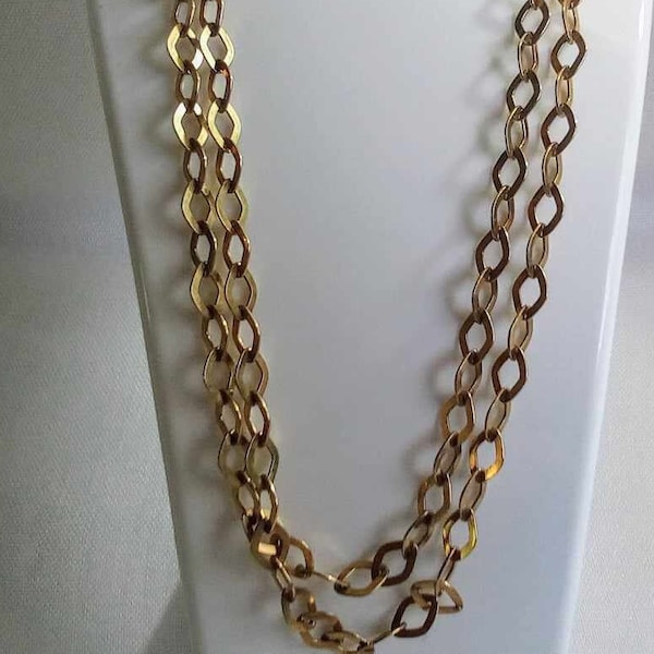 F90 Vintage 925 Italian Silver with Gold overlay , 1980's Very long Strand Chain Necklace.  Striking and elegant. Free Global Shipping
