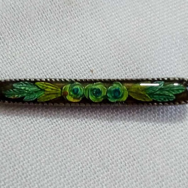 Y26 Jolie barrette à cheveux vintage argentée et verte à motif floral. Livraison internationale gratuite