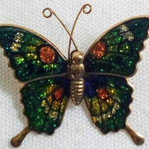 Broche Papillon Vintage En Or Et Émail Multicolore - État Parfait, Bijou Fantaisie