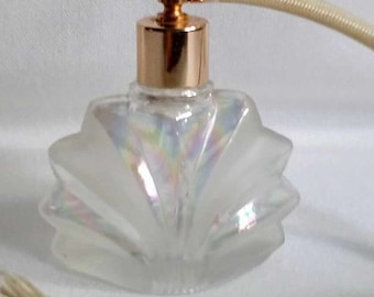 JP438a Vintage Iridescent Glass Perfume Spray and Puffer. Tracked Shipping