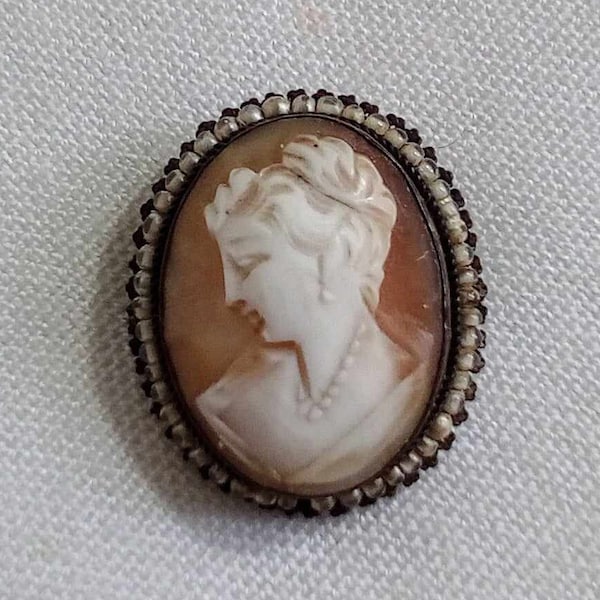 JP358. Vintage Cameo Brooch. C1920's. Brass Mount. Genuine Shell Cameo. Collectable. Free Global Shipping