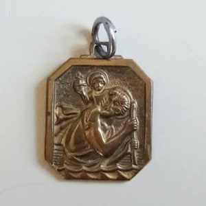 P163 Vintage Brass Toned St Christopher Pendant. c1960&#39;s. Religious Gift