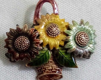 JP241. Lovely Vintage Enamel over Metal Flower Brooch. Free Global Shipping