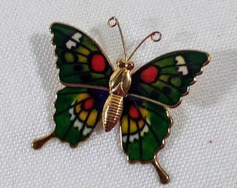 Broche Papillon Vintage En Or Et Émail Multicolore - État Parfait, Bijou Fantaisie