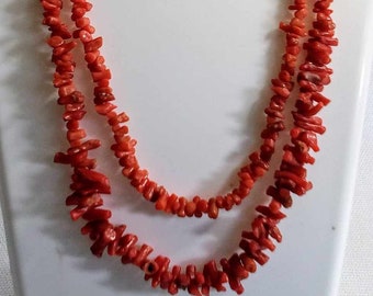 JP604 Vintage Two Strand Coral Necklace. Free Global Shipping