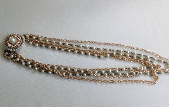 F142 Attractive Multi Strand Necklace. Faux Pearl… - image 3