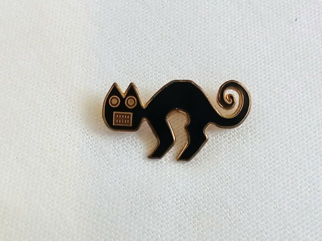 JP3219 Vintage Gold Tone and Black Enamel Cat Brooch by MMA. C1970s - Etsy