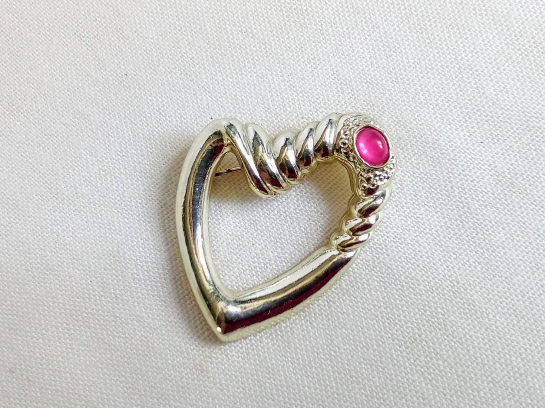 Broche Pendentif Ancien En Argent Sterling – Forme Cœur, Bijou Vintage