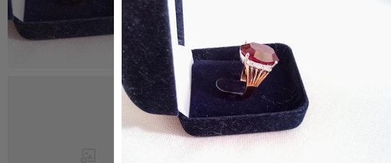 J38 Pretty Vintage Statement Ring. Large Red Ston… - image 3