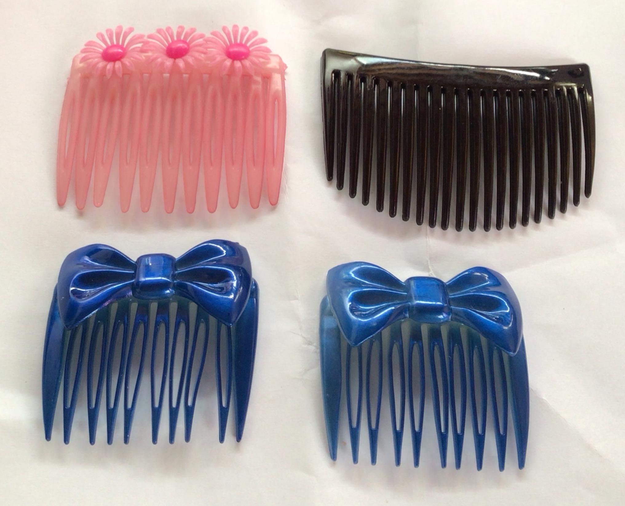Vintage combs set of 2 silver grape hair made in France brown plastic French Camila Paris MP979/2 French Hair Side Combs Tortoise Shell  main image 3