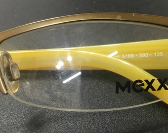 48 Mexx Germany spectacles, vintage, ex display with clear lens. Half rims, mustardy with plastic nose pieces. Free tracked shipping.