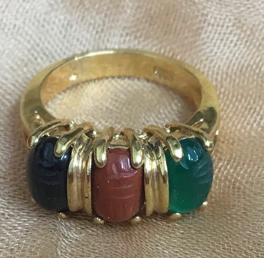 925 ウッドストック ダイヤモンド リング サイズ9 J9 Vintage, Gold on 925 Silver Onyx, Jasper, Aventurine