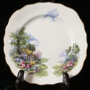 V47 Vintage porseleinen bordje 'Royal Vale' Bone China-huisje in het bos. Gemaakt in Engeland. Verzending met tracking.