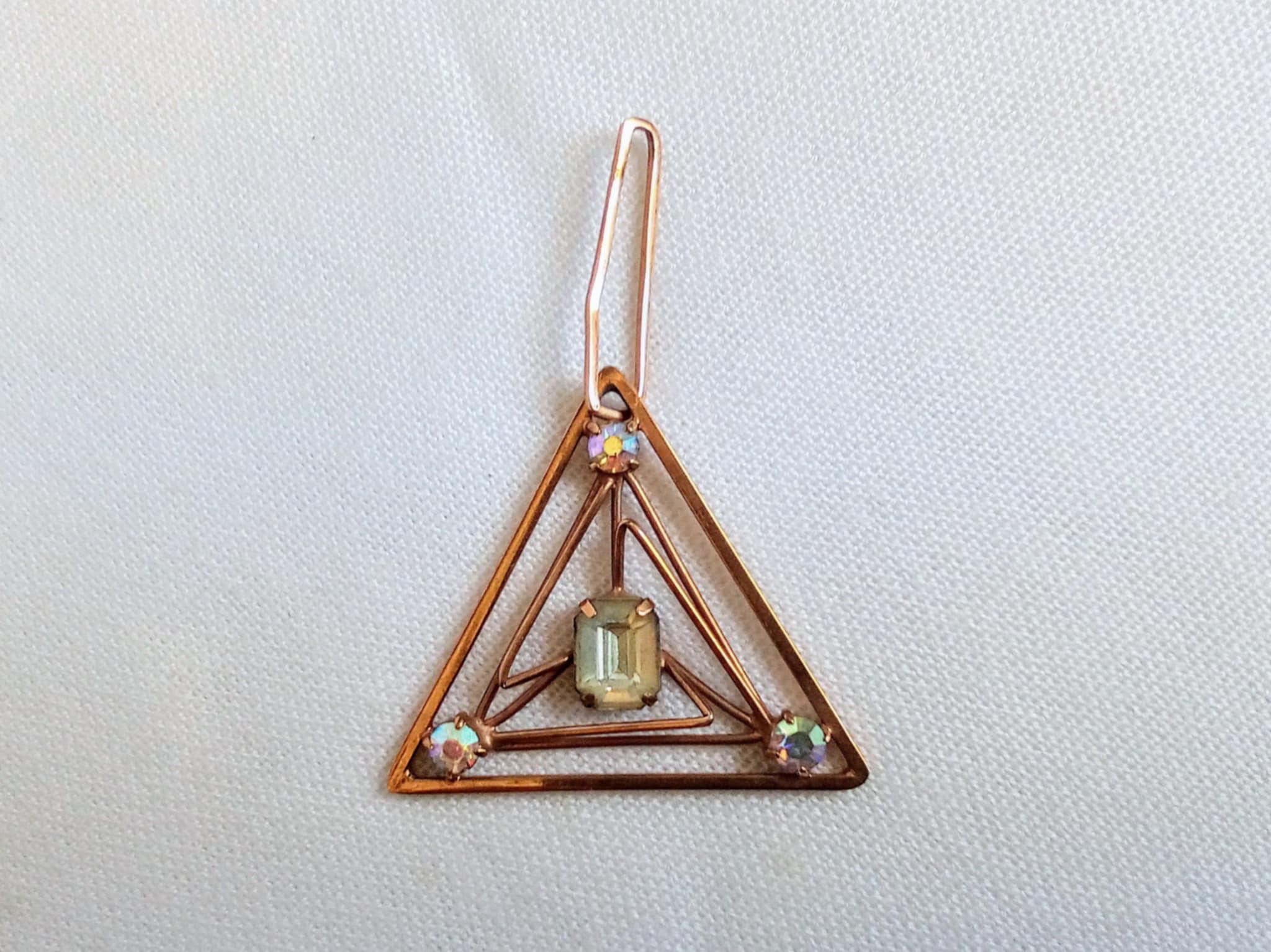 JP729 Vintage Gold Tone Pendant. Art Deco. Clear Stone Accents. c1930's. Rare Find. Gift Idea