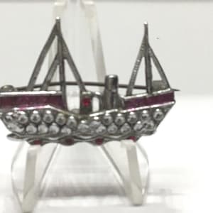 B40  1930’s Staybrite, faux marcasites, pot metal brooch in the shape of a boat. Tracked shipping.