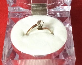 Bague Ancienne OR Bicolore Jaune Et Blanc 9K - Taille 53, Pierre Synthétique, Vintage Années 80