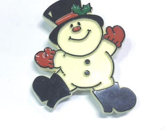 PinMart Christmas Snowman Brooch Lapel Pin - 1-1/8" Holiday Enamel Pin With Blue Glitter - View #8