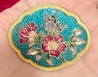 A38a Vintage Cloisonne  Enamel Beautiful Scarf Slide. Gift Idea. Tracked Shipping.