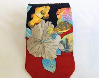 P23a Wunderschöne Vintage Seide Krawatte von Leonard of Paris. Farbenfrohes Design aus den 1990er Jahren
