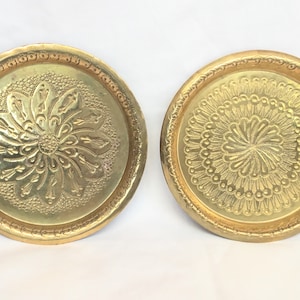 L79 Antique Handmade x 2 Brass Trays/dishes. For wall or table. Free shipping.