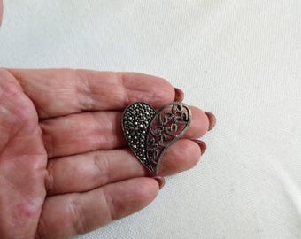 Pendentif Cœur En Argent 925 Vintage Années 70 - Neuf Avec Étiquettes - 2.3 Cm
