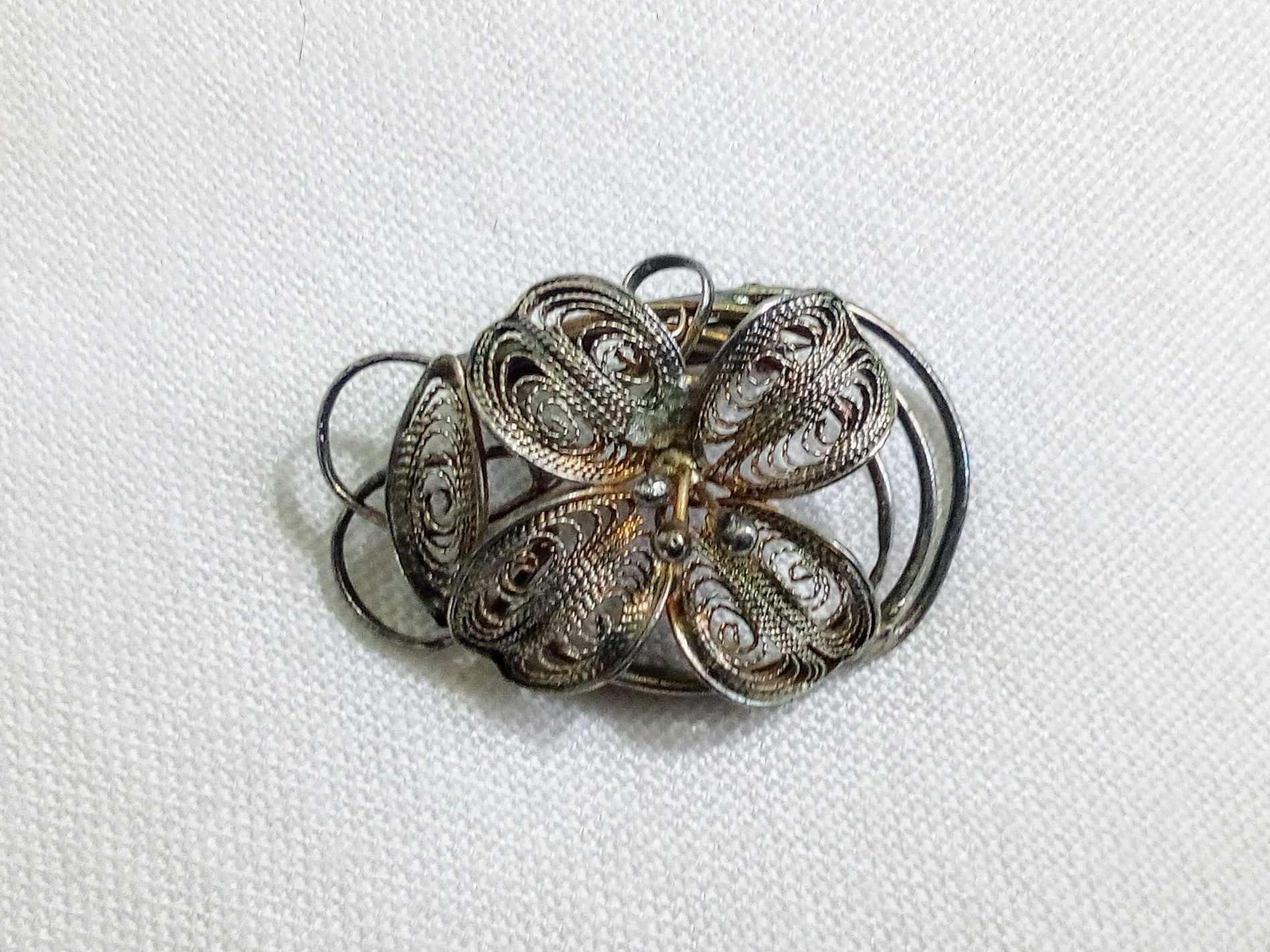 Broche Vintage En Argent Sterling Filigrané - Fleur à 5 Pétales - Années 50 - Très Bon État